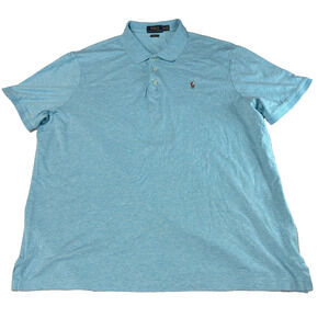 Ralph Lauren Polo Shirt Blue Pima Cotton Flesh Pony Men's 2XL Classic-Fit